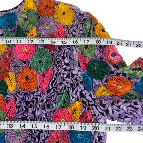 Vtg Precious Moments Floral Silk Jacket | M/L | Applique Beaded | Art to Wear - Picture 9 of 13